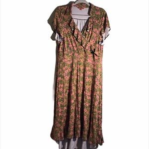 ModCloth Flower Coral Hi-Lo Maxi Faux Wrap Dress